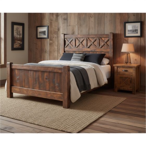 Rustic Barnwood Bed: Some lifestyle images are created with AI for visualization purposes. Crafted from natural solid wood, each piece is unique and will vary.