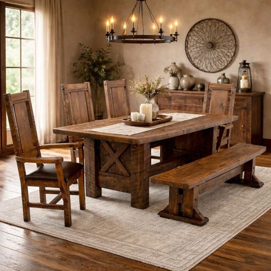 Barnwood Dining Table: Some lifestyle images are created with AI for visualization purposes. Crafted from natural solid wood, each piece is unique and will vary.