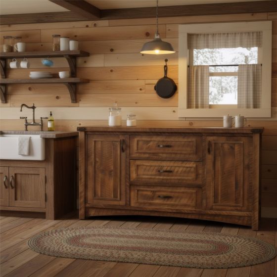 Rustic Sideboard: Some lifestyle images are created with AI for visualization purposes. Crafted from natural solid wood, each piece is unique and will vary.