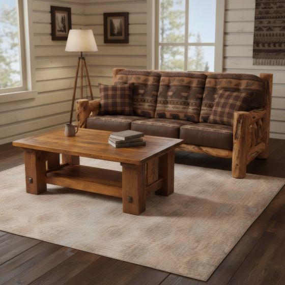 Barn Wood Coffee Table: Some lifestyle images are created with AI for visualization purposes. Crafted from natural solid wood, each piece is unique and will vary.