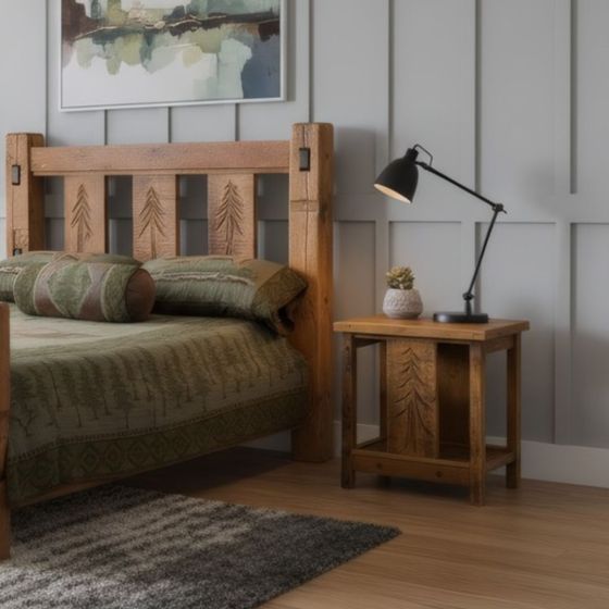 Barn Wood Nightstand: Some lifestyle images are created with AI for visualization purposes. Crafted from natural solid wood, each piece is unique and will vary.