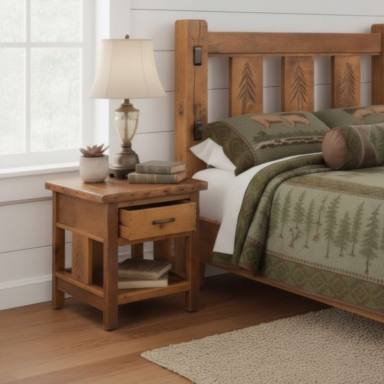 Nightstand: Some lifestyle images are created with AI for visualization purposes. Crafted from natural solid wood, each piece is unique and will vary.