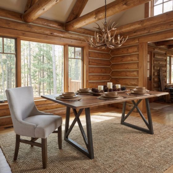 Rustic Walnut Dining Table: Some lifestyle images are created with AI for visualization purposes. Crafted from natural solid wood, each piece is unique and will vary.