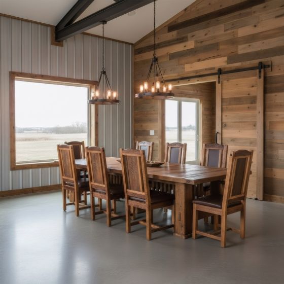Barn Wood Dining Chair: Some lifestyle images are created with AI for visualization purposes. Crafted from natural solid wood, each piece is unique and will vary.