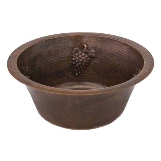16" Round Grapevine Oil Rubbed Bronze Hammered Copper Bar & Prep Sink - 3.5" Drain