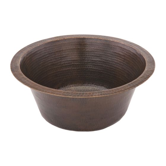 16" Round Oil Rubbed Bronze Hammered Copper Bar & Prep Sink - 3.5" Drain