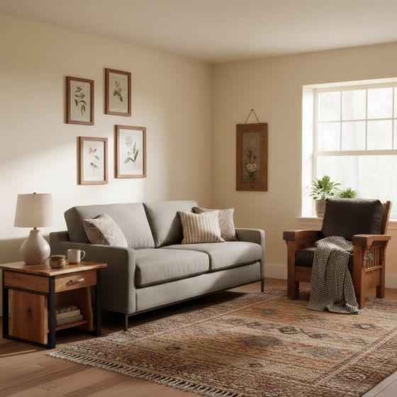 Modern End Table: Some lifestyle images are created with AI for visualization purposes. Crafted from natural solid wood, each piece is unique and will vary.