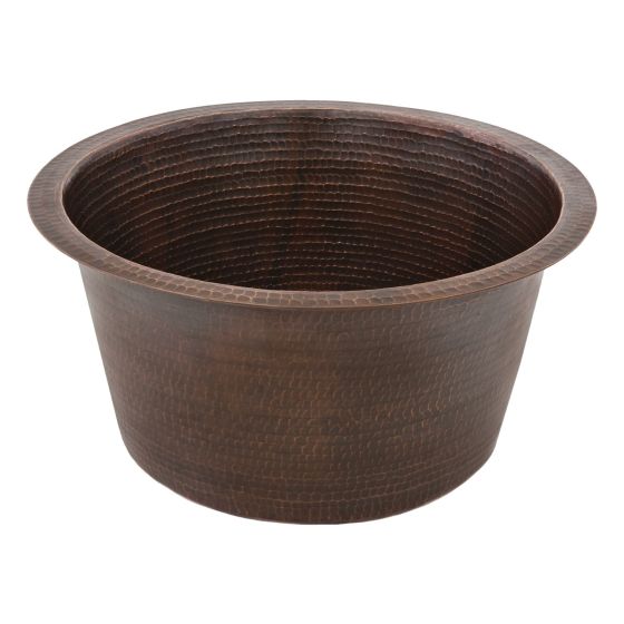 17" Large Round Oil Rubbed Bronze Hammered Copper Bar & Prep Sink - 3.5" Drain