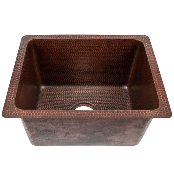 17" Rectangular Oil Rubbed Bronze Hammered Copper Bar, Prep & Utility Sink - 3.5" Drain