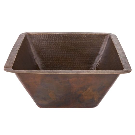 17" Square Oil Rubbed Bronze Hammered Copper Bar & Prep Sink - 3.5" Drain