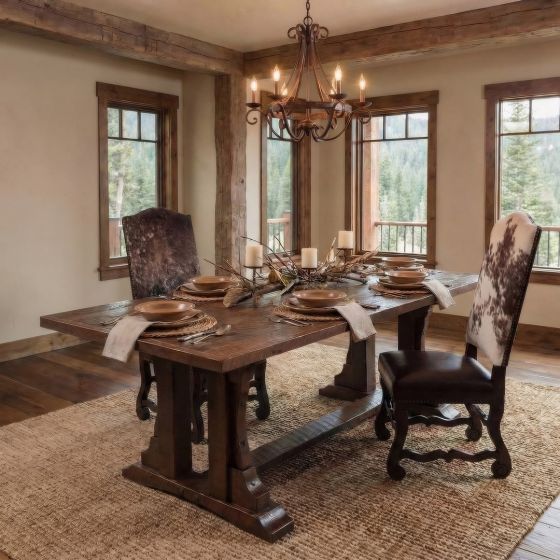 Barn Wood Dining Table: Some lifestyle images are created with AI for visualization purposes. Crafted from natural solid wood, each piece is unique and will vary.