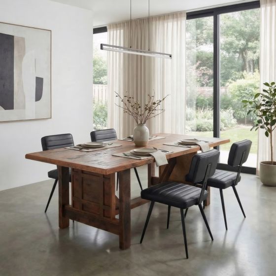 Barn Wood Dining Table: Some lifestyle images are created with AI for visualization purposes. Crafted from natural solid wood, each piece is unique and will vary.
