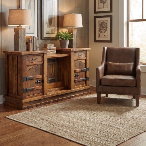 Rustic Sideboard: Some lifestyle images are created with AI for visualization purposes. Crafted from natural solid wood, each piece is unique and will vary.