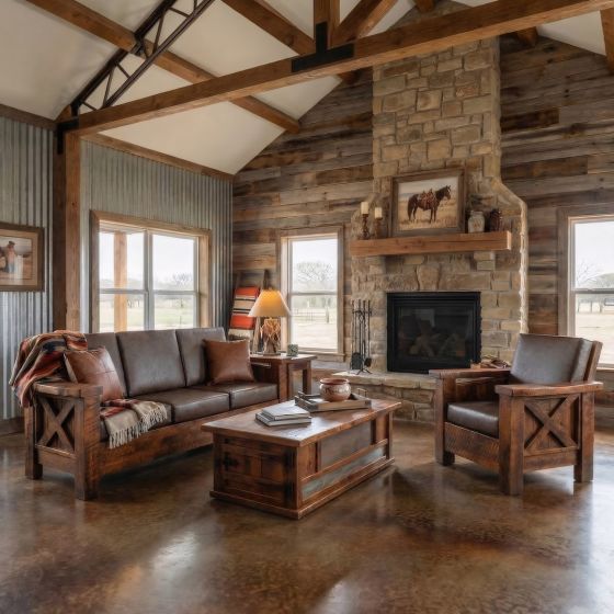Barn Wood Coffee Table: Some lifestyle images are created with AI for visualization purposes. Crafted from natural solid wood, each piece is unique and will vary.