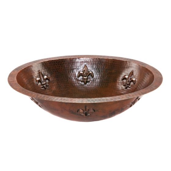 19" Oval Fleur De Lis Oil Rubbed Bronze Hammered Copper Bathroom Sink