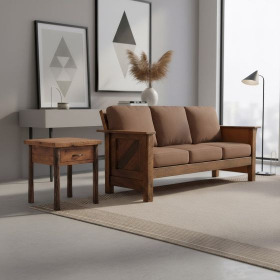 Rustic End Table: Some lifestyle images are created with AI for visualization purposes. Crafted from natural solid wood, each piece is unique and will vary.
