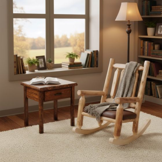 Rustic Side Table: Some lifestyle images are created with AI for visualization purposes. Crafted from natural solid wood, each piece is unique and will vary.