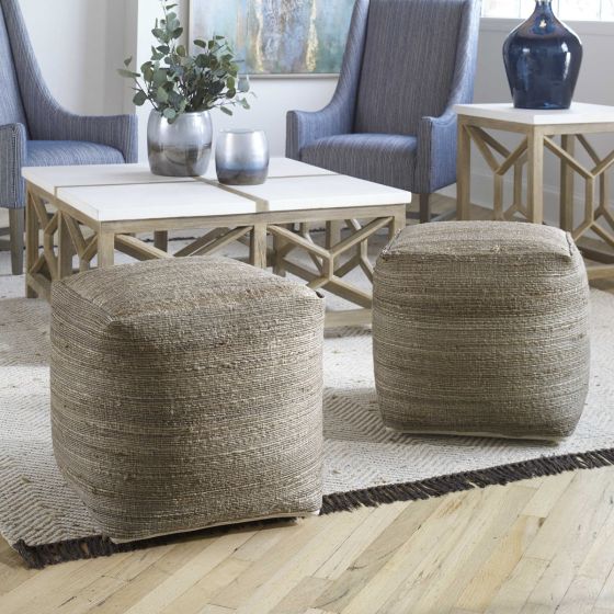 Shiro Beige Hemp Pouf Ottoman