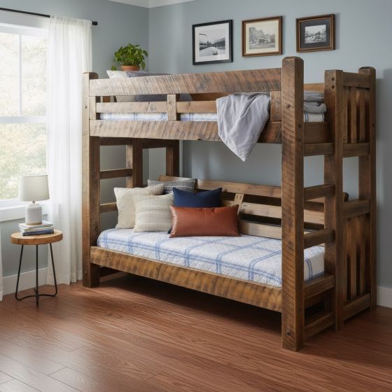 Bunk Bed: Some lifestyle images are created with AI for visualization purposes. Crafted from natural solid wood, each piece is unique and will vary.