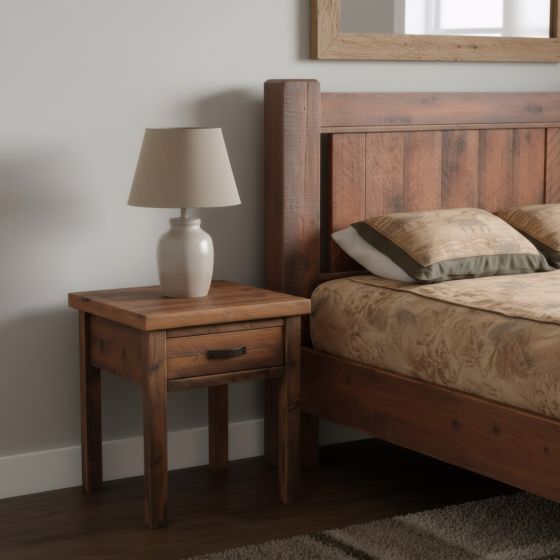 Barnwood Nightstand: Some lifestyle images are created with AI for visualization purposes. Crafted from natural solid wood, each piece is unique and will vary.