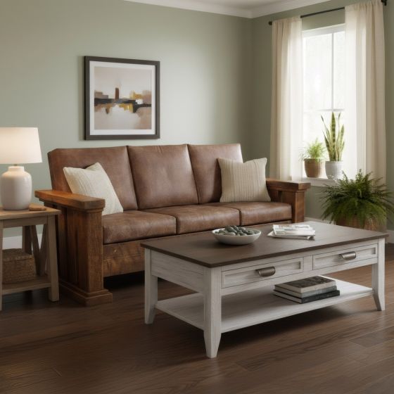 Rustic Sofa: Some lifestyle images are created with AI for visualization purposes. Crafted from natural solid wood, each piece is unique and will vary.