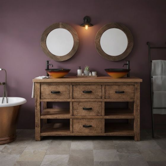 Rustic Vanity: Some lifestyle images are created with AI for visualization purposes. Crafted from natural solid wood, each piece is unique and will vary.