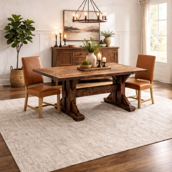 Barnwood Dining Table: Some lifestyle images are created with AI for visualization purposes. Crafted from natural solid wood, each piece is unique and will vary.