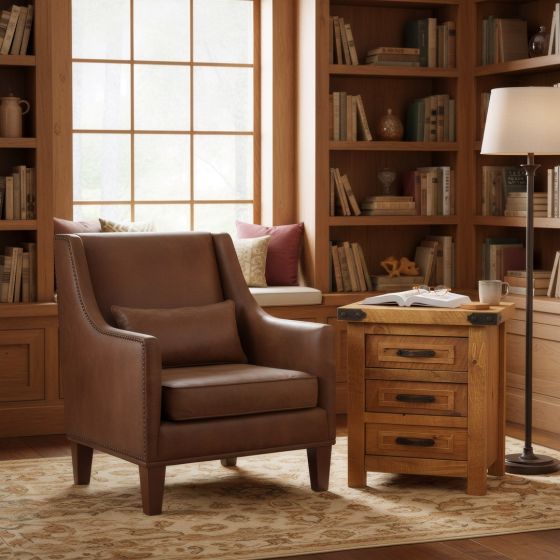 Rustic End Table: Some lifestyle images are created with AI for visualization purposes. Crafted from natural solid wood, each piece is unique and will vary.
