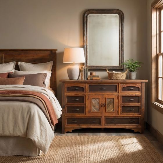 Rustic Barn Wood Dresser: Some lifestyle images are created with AI for visualization purposes. Crafted from natural solid wood, each piece is unique and will vary.