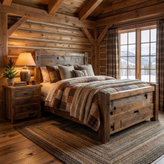 Barn Wood Bed: Some lifestyle images are created with AI for visualization purposes. Crafted from natural solid wood, each piece is unique and will vary.