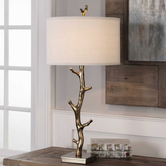 Javor Antiqued Gold Tree Branch Metal Table Lamp
