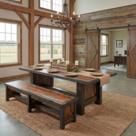 Barn Wood Bench: Some lifestyle images are created with AI for visualization purposes. Crafted from natural solid wood, each piece is unique and will vary.