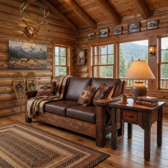 Rustic End Table: Some lifestyle images are created with AI for visualization purposes. Crafted from natural solid wood, each piece is unique and will vary.