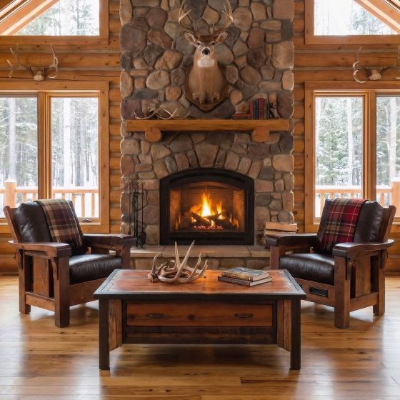 Barn Wood Coffee Table: Some lifestyle images are created with AI for visualization purposes. Crafted from natural solid wood, each piece is unique and will vary.