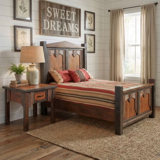 Barn Wood Nightstand: Some lifestyle images are created with AI for visualization purposes. Crafted from natural solid wood, each piece is unique and will vary.