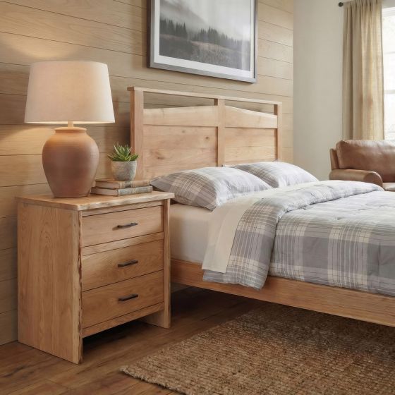 Rustic Nightstand: Some lifestyle images are created with AI for visualization purposes. Crafted from natural solid wood, each piece is unique and will vary.
