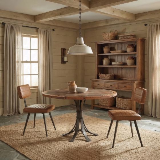 Barn Wood Dining Table: Some lifestyle images are created with AI for visualization purposes. Crafted from natural solid wood, each piece is unique and will vary.