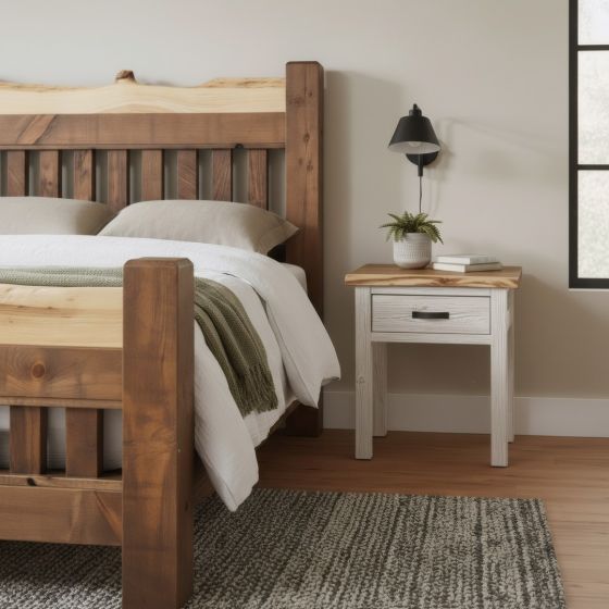 Nightstand: Some lifestyle images are created with AI for visualization purposes. Crafted from natural solid wood, each piece is unique and will vary.
