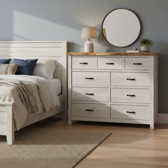 9 Drawer Dresser: Some lifestyle images are created with AI for visualization purposes. Crafted from natural solid wood, each piece is unique and will vary.