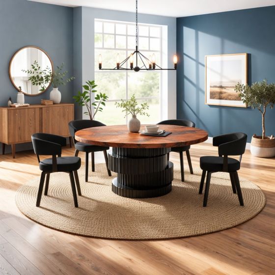 Upholstered Dining Chairs: Some lifestyle images are created with AI for visualization purposes. Crafted from natural solid wood, each piece is unique and will vary.