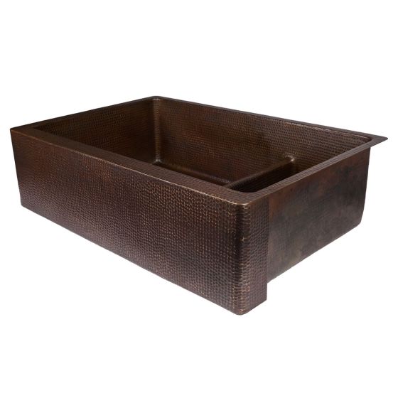 33" Apron Front Oil Rubbed Bronze Hammered Copper 70/30 Short Divider Double Basin Kitchen Sink