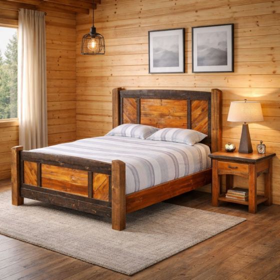 Rustic Nightstand: Some lifestyle images are created with AI for visualization purposes. Crafted from natural solid wood, each piece is unique and will vary.