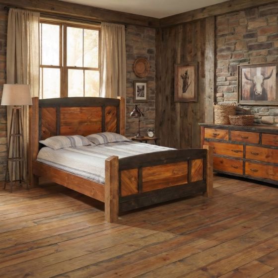 Rustic Bed: Some lifestyle images are created with AI for visualization purposes. Crafted from natural solid wood, each piece is unique and will vary.
