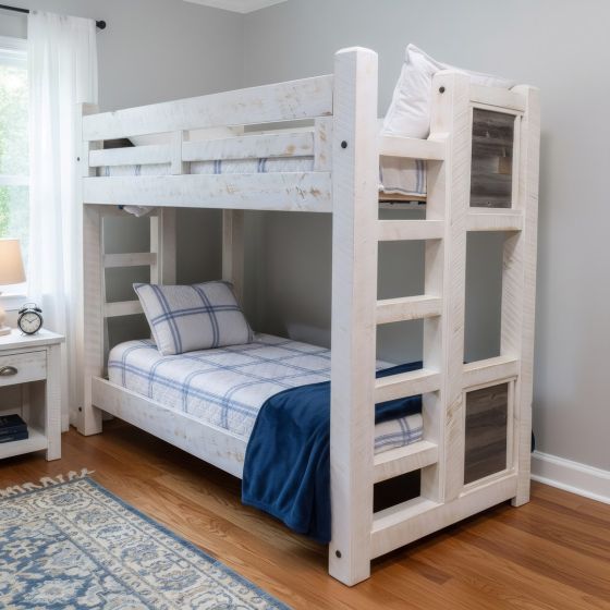 Rustic Bunk Bed : Some lifestyle images are created with AI for visualization purposes. Crafted from natural solid wood, each piece is unique and will vary.