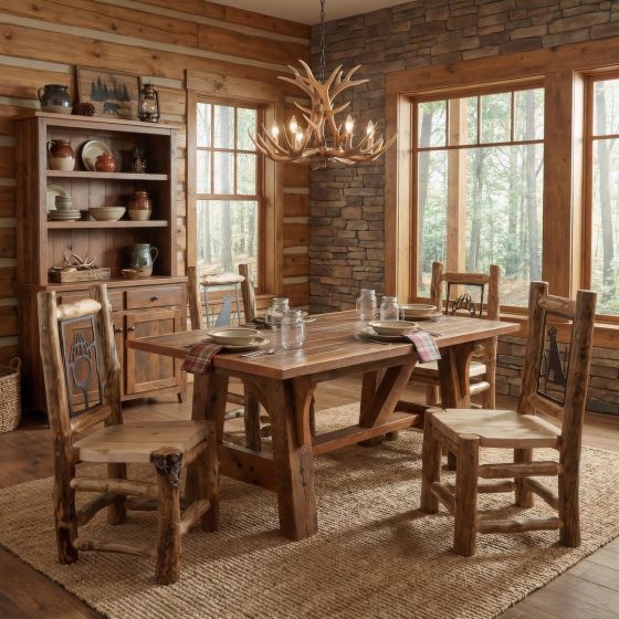 Rustic Dining Table: Some lifestyle images are created with AI for visualization purposes. Crafted from natural solid wood, each piece is unique and will vary.