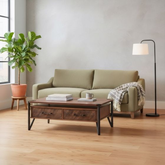 Modern Coffee Table: Some lifestyle images are created with AI for visualization purposes. Crafted from natural solid wood, each piece is unique and will vary.