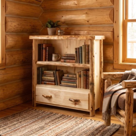 Rustic Bookcase: Some lifestyle images are created with AI for visualization purposes. Crafted from natural solid wood, each piece is unique and will vary.