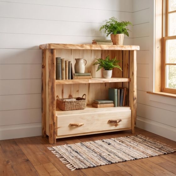 Rustic Bookcase: Some lifestyle images are created with AI for visualization purposes. Crafted from natural solid wood, each piece is unique and will vary.