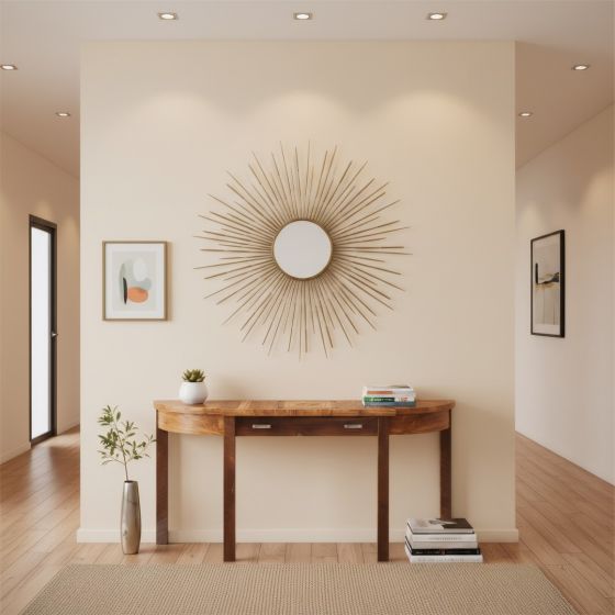 1 Drawer Entryway Table: Some lifestyle images are created with AI for visualization purposes. Crafted from natural solid wood, each piece is unique and will vary.