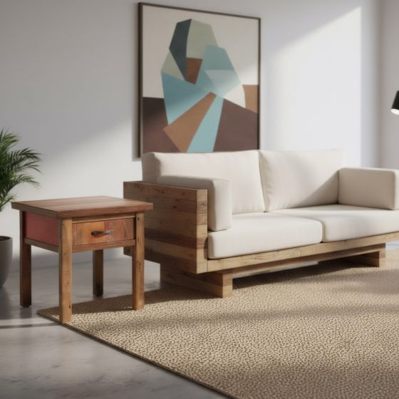 Rustic End Table: Some lifestyle images are created with AI for visualization purposes. Crafted from natural solid wood, each piece is unique and will vary.